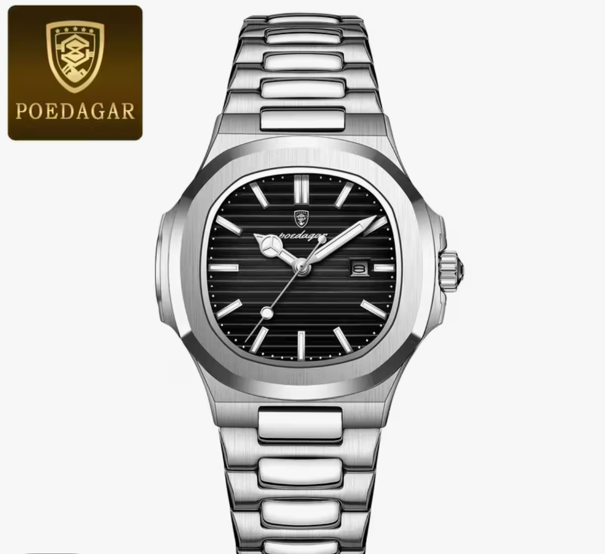 POEDAGAR 924 Silver Noire - שעון יוקרה מפלדת אל-חלד